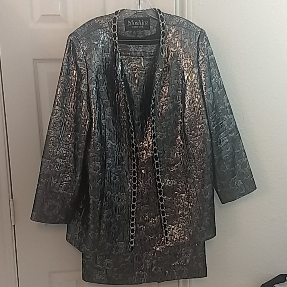 2 Piece Metallic Suit with Beaded Rope Trim